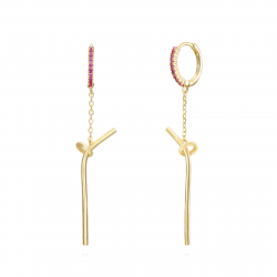 Silver Zircon Earrings Straw Earrings 32mm - Zirconia - Gold Plated