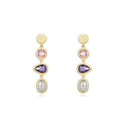 Pendiente Plata Lisa Pendientes Plata - Circonita Multi - 24 mm - Bañado Oro