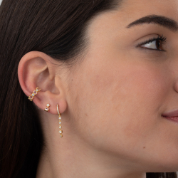 Pendiente Plata Circonita Pendientes Ear Cuff - Circonita Rectangulo - 15 mm - Bañado Oro y Plata Rodiada