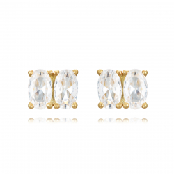 Ohrringe Silber Zirkonia Pendientes - Circonita Blanca Oval - 6 mm - Bañado Oro y Plata Rodiada