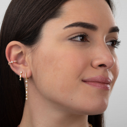 Pendiente Plata Circonita Pendientes Ear Cuff - Circonita Rectangulo - 15 mm - Bañado Oro y Plata Rodiada