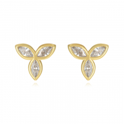 Ohrringe Silber Zirkonia Pendientes - Circonita Flor - 6 mm - Bañado Oro y Plata Rodiada