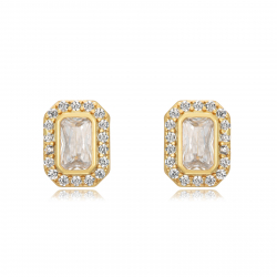 Silver Zircon Earrings Rectangle Zircon - Earring - 8 mm - Gold Plated and Rhodium Silver