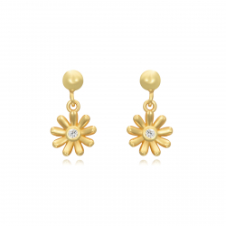 Pendiente Plata Circonita Pendientes Flor - Circonita - 13 mm - Bañado Oro y Plata Rodiada