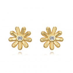 Pendiente Plata Circonita Pendientes Flor - Circonita - 7 mm - Bañado Oro y Plata Rodiada