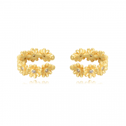 Pendiente Plata Circonita Pendientes Ear Cuff Flor - Circonita - 13 mm - Bañado Oro y Plata Rodiada