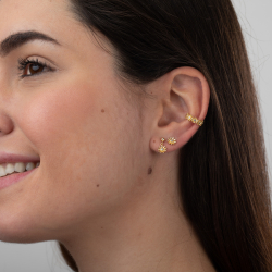 Pendiente Plata Circonita Pendientes Ear Cuff Flor - Circonita - 13 mm - Bañado Oro y Plata Rodiada
