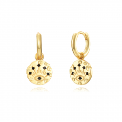 Silver Zircon Earrings Black Zirconia Earring - Turkish Eye - 12+11mm - Gold Plated