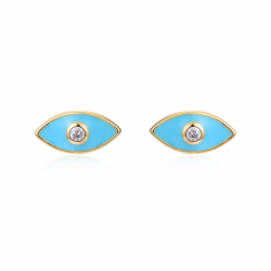 Silver Zircon Earrings Zirconia Earrings - Turk's Eye - Enamel - 8*4 mm - Gold Plated