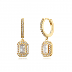 Silver Zircon Earrings Zirconia Earrings - Hoop 12mm - Octogonal 6*8mm - Gold Plated