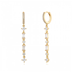 Boucles D'Oreilles Argent Zircone Pendientes Aro - Circonita 32mm - Bañado Oro y Plata Rodiada