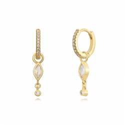 Pendiente Plata Circonita Pendientes Aro - Circonita - 14mm - Bañado Oro y Plata Rodiada