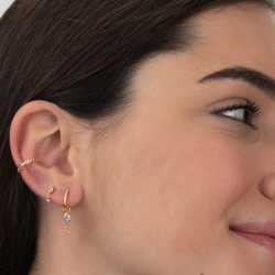 Pendiente Plata Circonita Pendientes Aro - Circonita - 14mm - Bañado Oro y Plata Rodiada