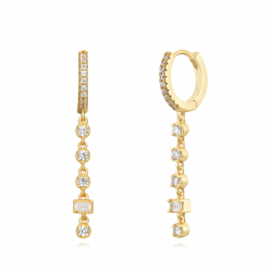 Silver Zircon Earrings Zircon - Hoop Earrings - 18mm - Gold Plated and Rhodium Silver