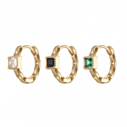 Pendiente Plata Circonita Pendientes Aro Eslabon - Circonita 4mm - Bañado Oro y Plata Rodiada