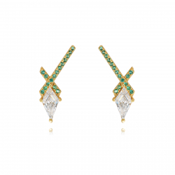 Boucles D'Oreilles Argent Zircone Pendientes Circonita - Cross 19,50mm Bañado Oro y Plata Rodiada