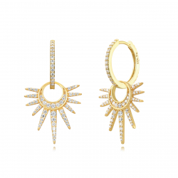 Pendiente Plata Circonita Pendientes Sol - Circonita - 16+20 mm - Bañado Oro y Plata Rodiada