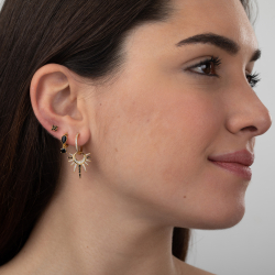 Pendiente Plata Circonita Pendientes Sol - Circonita - 16+20 mm - Bañado Oro y Plata Rodiada