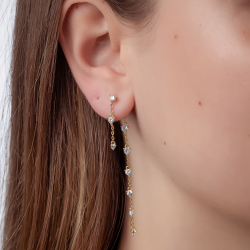 Silver Zircon Earrings Earjacket Earrings -  White Zirconia 52 and 22cm - Gold Plated and Rhodium Silver