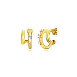 Pendiente Plata Circonita Pendientes Semi Aro - 15*8mm - Circonita Blanca - Bañado Oro y Plata Rhodiada