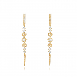 Pendiente Plata Circonita Pendientes Largo - Circonita 60mm - Bañado Oro y Plata Rodiada