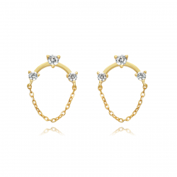 Silver Zircon Earrings Chain Earrings Zirconia -14 mm - Gold Plated and Rhodium Silver