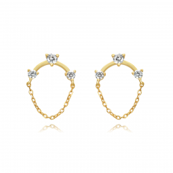 Ohrringe Silber Zirkonia Pendientes Cadena - Tres Circonita 14 mm - Bañado Oro y Plata Rodiada