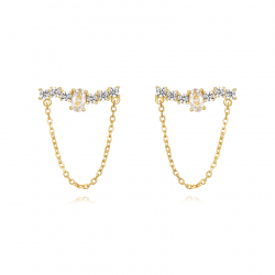 Silver Zircon Earrings Chain Earrings - Zirconia - 17mm - Gold Plated and Rhodium Silver