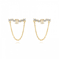 Pendiente Plata Circonita Pendientes Cadena - Circonita - 17mm - Bañada Oro y Plata Rodiada
