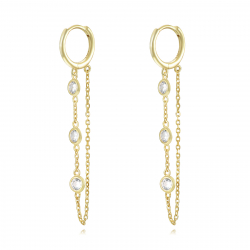 Silver Zircon Earrings Chain Earrings - 3 Zirconia - 40mm - Gold Plated and Rhodium Silver