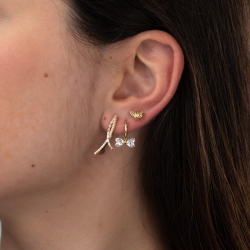 Silver Zircon Earrings Double curve Earrings - Zirconia - 26mm - Gold Plated and Rhodium Silver