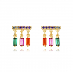 Boucles D'Oreilles Argent Zircone Boucles d'oreilles avec petits pendants - Multi Zircone - 7mm - Plaqué Or