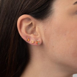 Boucles D'Oreilles Argent Zircone Boucles d'oreilles avec petits pendants - Multi Zircone - 7mm - Plaqué Or
