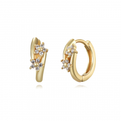 Pendiente Plata Circonita Pendientes Aro Flor - Circonita 13 mm outer Bañado oro y Plata Rodiada