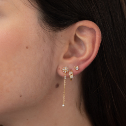 Pendiente Plata Circonita Pendientes Aro Flor - Circonita 13 mm outer Bañado oro y Plata Rodiada