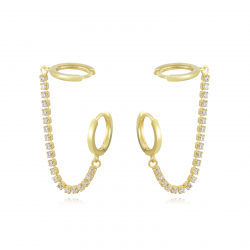 Silver Zircon Earrings Earrings Hoops 12 mm - Tennis Chain - Zirconia - Gold Plated and Rhodium silver