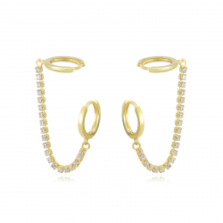 Pendiente Plata Circonita Pendientes Aros 12 mm - Tenis Cadena - Circonita - Bañado oro y Plata Rodiada