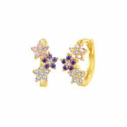 Pendiente Plata Circonita Pendientes Aro Flor - Circonita 7mm - Bañado oro y Plata Rodiada