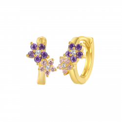 Pendiente Plata Circonita Pendientes Aro Flor - Circonita 6mm - Bañado oro y Plata Rodiada