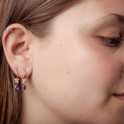 Pendiente Plata Circonita Pendientes Aro Flor - Circonita 6mm - Bañado oro y Plata Rodiada