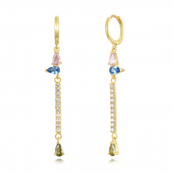 Silver Zircon Earrings Earrings Hoop 12 mm - Tennis Chain - Pear Zirconia - Gold plated and Rhodium Silver