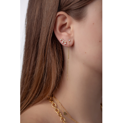 Silver Zircon Earrings Earrings 58 mm - Chain - Zirconia - Gold plated and Rhodium Silver