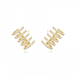 Pendiente Plata Circonita Pendientes 5 Aros - 13 mm - Circonita - Bañado oro y Plata Rodiada