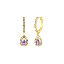 Pendiente Plata Circonita Pendientes Circonita - Lagrima Aro 13mm - Bañado Oro y Plata Rodiada