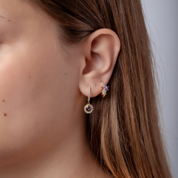 Pendiente Plata Circonita Pendientes Circonita - Redondo Aro 13mm - Bañado Oro y Plata Rodiada