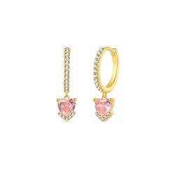 Silver Zircon Earrings Heart Earrings - Zirconia Aro 13mm - Gold Plated and Rhodium Silver