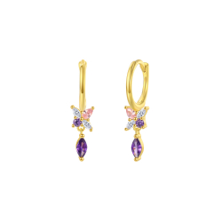 Pendiente Plata Circonita Pendientes Aro Flor - Circonita 13mm - Bañado oro y Plata Rodiada
