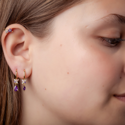 Pendiente Plata Circonita Pendientes Aro Flor - Circonita 13mm - Bañado oro y Plata Rodiada