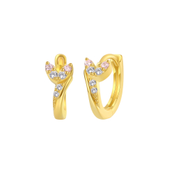 Pendiente Plata Circonita Pendientes Aro Flor - Circonita 13mm - Bañado oro y Plata Rodiada
