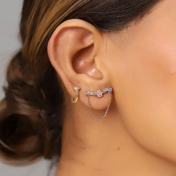 Pendiente Plata Circonita Pendientes Aro Flor - Circonita 13mm - Bañado oro y Plata Rodiada